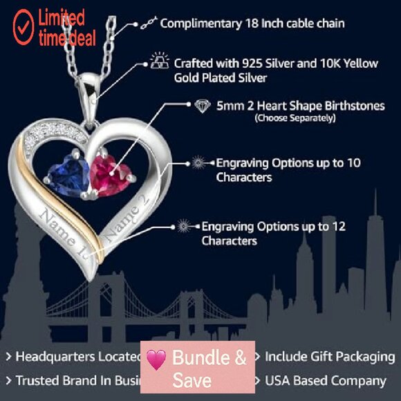 Sterling Silver 10K Gold Engraved Heart Pendant Necklace Personalized Gift - Picture 3 of 8